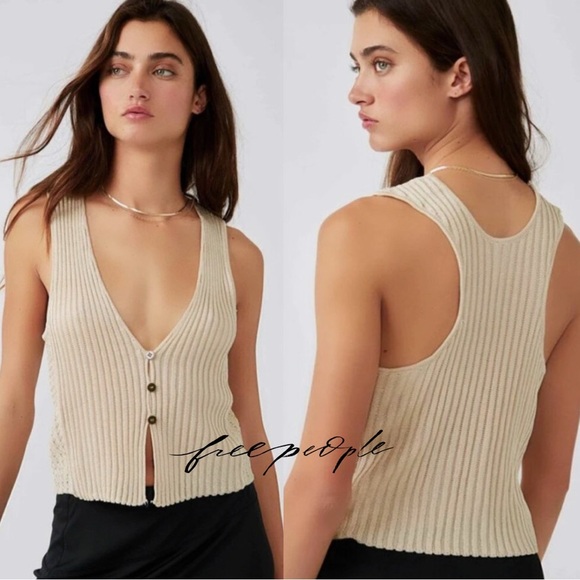 FREE PEOPLE Seascape Tank Vest NWT in Conch Combo Metallic Gold Cream Sz. Small - Picture 1 of 14